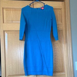 Etcetera Blue Sheath Dress with 3/4 Sleeves Crew Neck